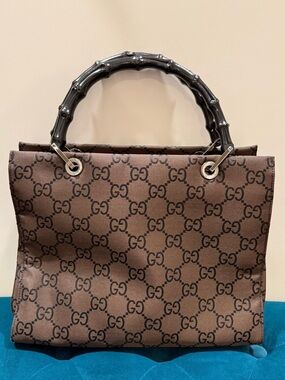 Gucci Brown GG Canvas Bamboo Handle Tote